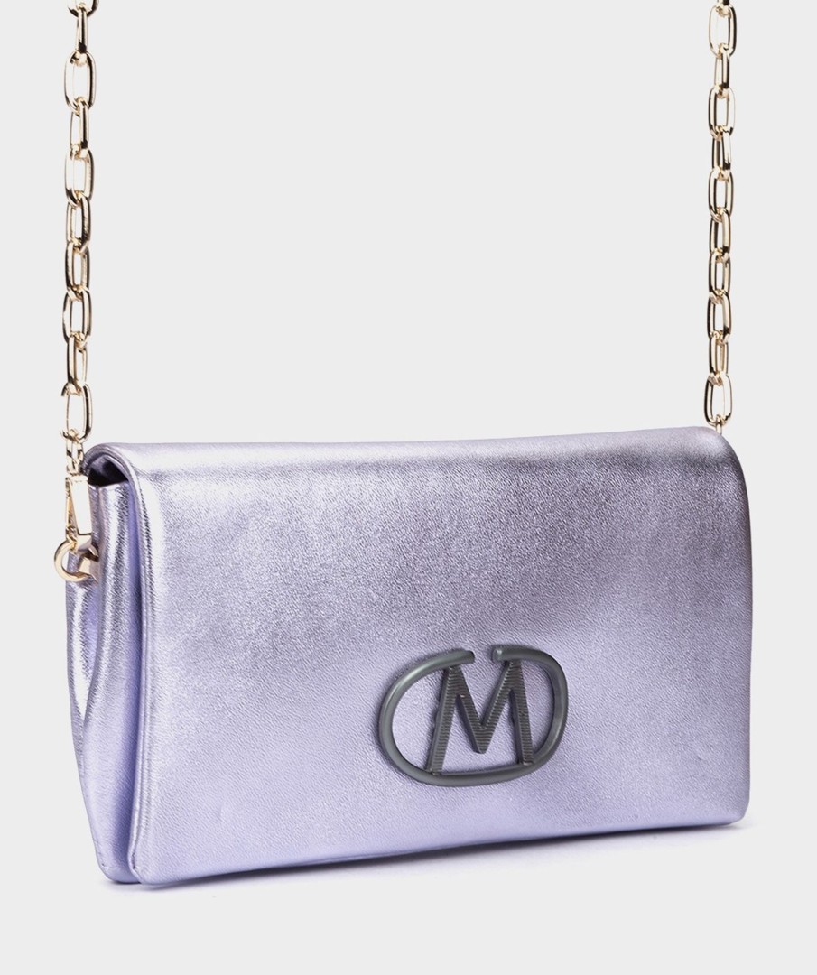 Online Galende Bolso De Fiesta De Piel Metalizada En Color Lila Con Cadena Bolsos