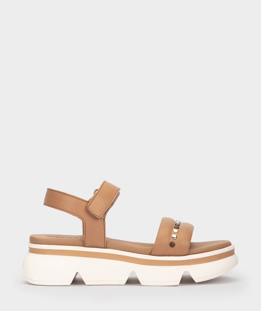 Online Lacedonia Sandalias Planas De Piel En Color Camel Sandalias Planas