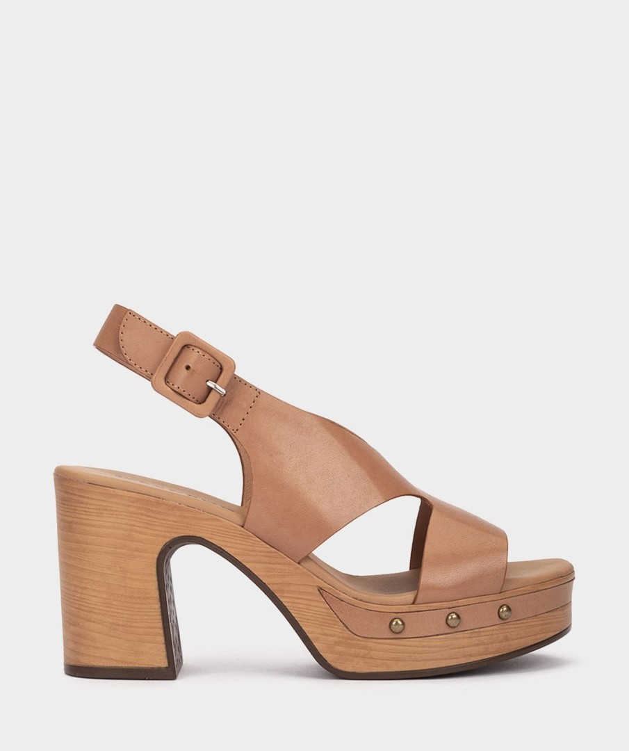 Clearance Cesena Sandalias De Piel En Color Camel. Sandalias De Tacon