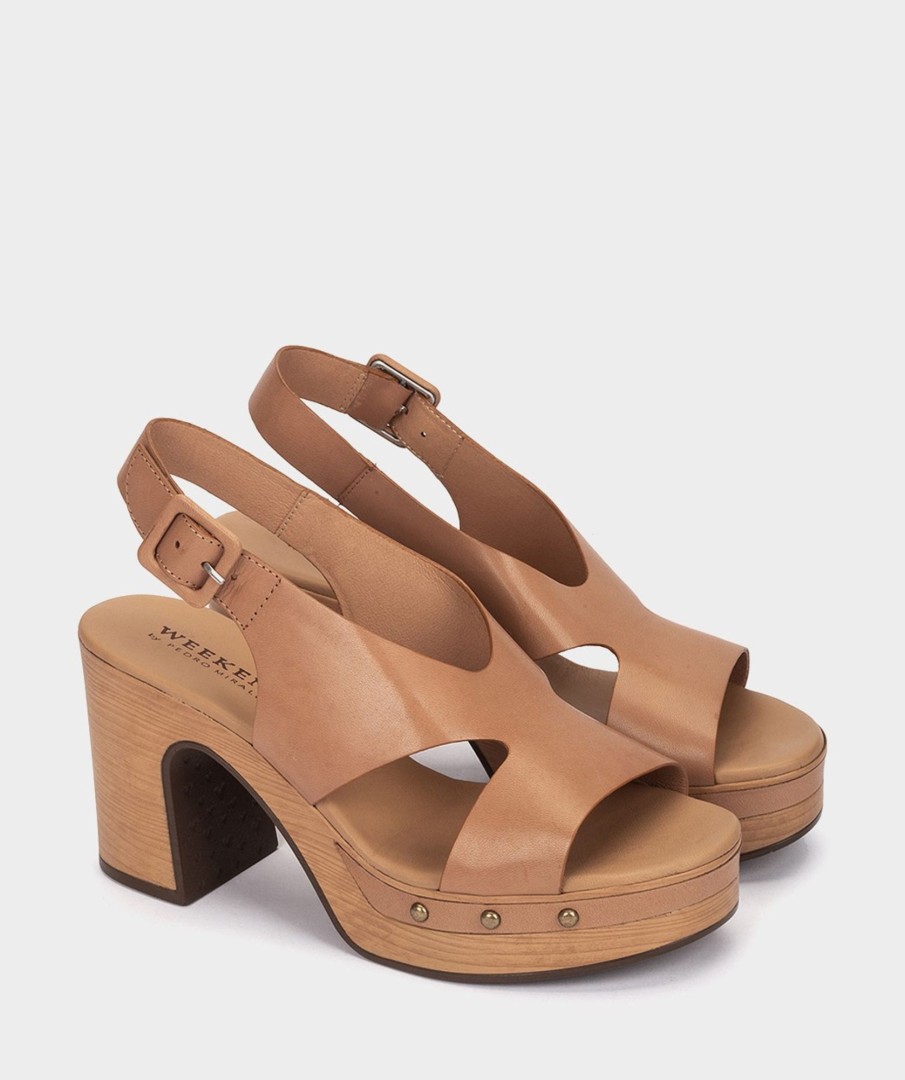 Clearance Cesena Sandalias De Piel En Color Camel. Sandalias De Tacon