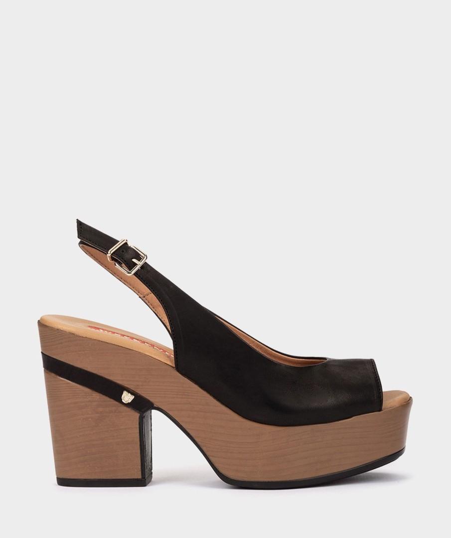 Online Tuzla Cunas Peep Toe De Piel En Color Negro Sandalias De Tacon