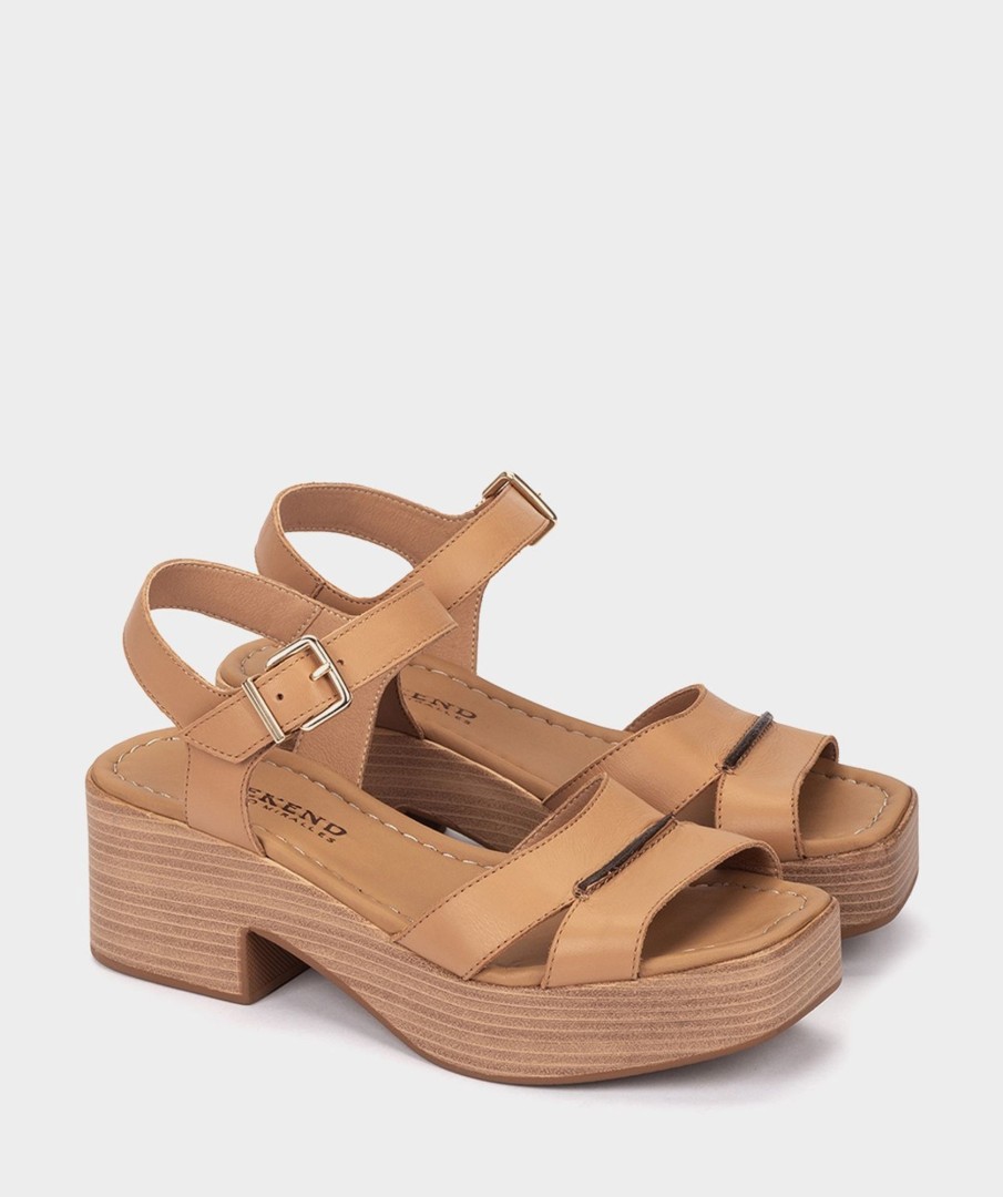 Clearance Rochester Sandalias De Tacon Bajo De Piel En Color Camel Sandalias De Tacon