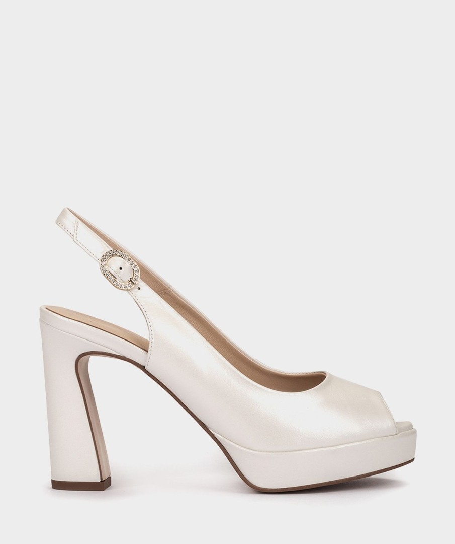 Clearance Cittanova Peep Toes De Piel En Color Blanco Sandalias De Tacon