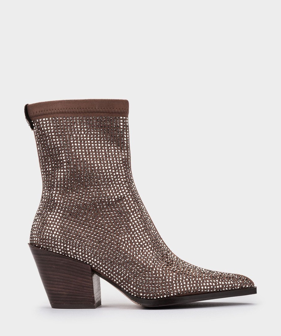 Online Soho Botines De Tejido Marron Con Brillantes Botines