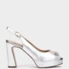 Online Cittanova Peep Toes De Piel Metalizada En Color Plata Sandalias De Tacon