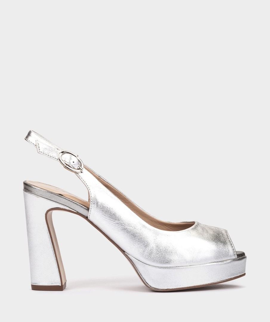 Online Cittanova Peep Toes De Piel Metalizada En Color Plata Sandalias De Tacon