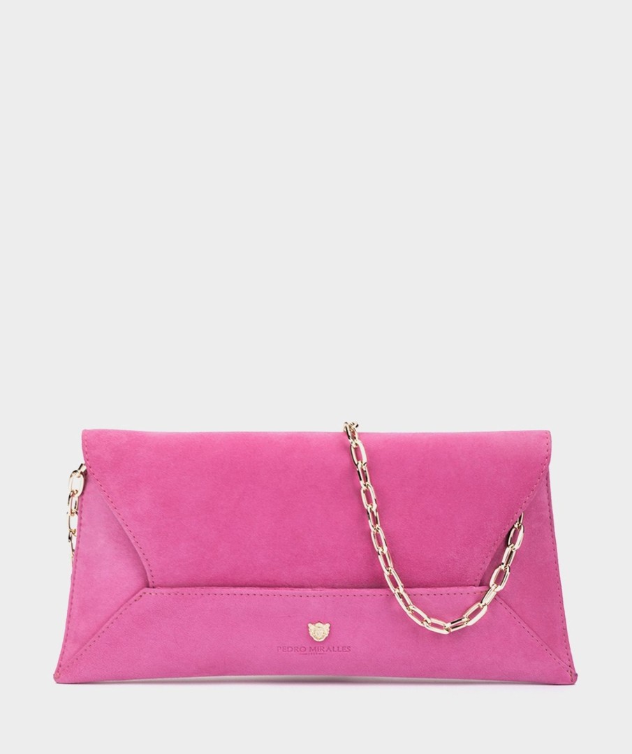 Clearance Alcora Bolso De Fiesta De Ante Con Cadena En Color Fucsia Bolsos Fiesta