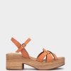 Clearance Montana Sandalias De Piel De Color Naranja Con Tacon Y Plataforma Efecto Madera. Sandalias De Tacon