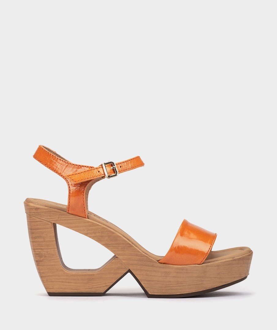 Clearance Edna Sandalias De Charol En Color Naranja. Sandalias De Tacon