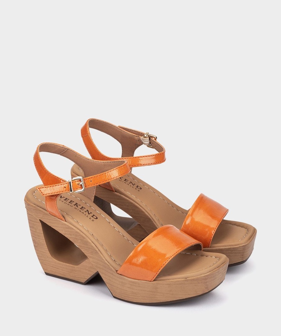 Clearance Edna Sandalias De Charol En Color Naranja. Sandalias De Tacon